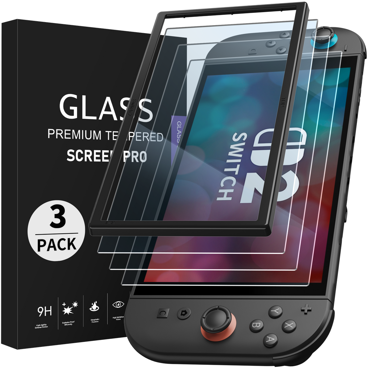 FUNLAB Switch 2 Tempered Glass Screen Protector (3-Pack)