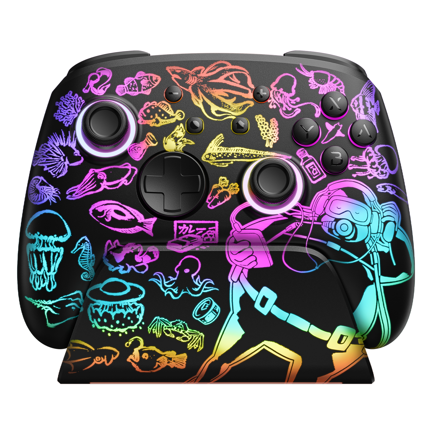 FUNLAB Luminex Dave the Diver Edition Switch 2 Pro controller with RGB charging dock and deep-sea artwork