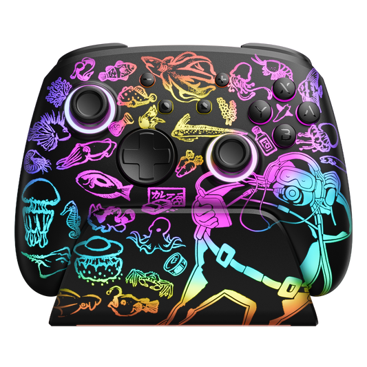 FUNLAB Luminex Dave the Diver Edition Switch 2 Pro controller with RGB charging dock and deep-sea artwork